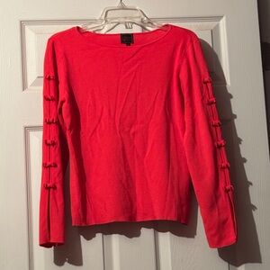 Elegant Coral Long Sleeve Top with Bow Details